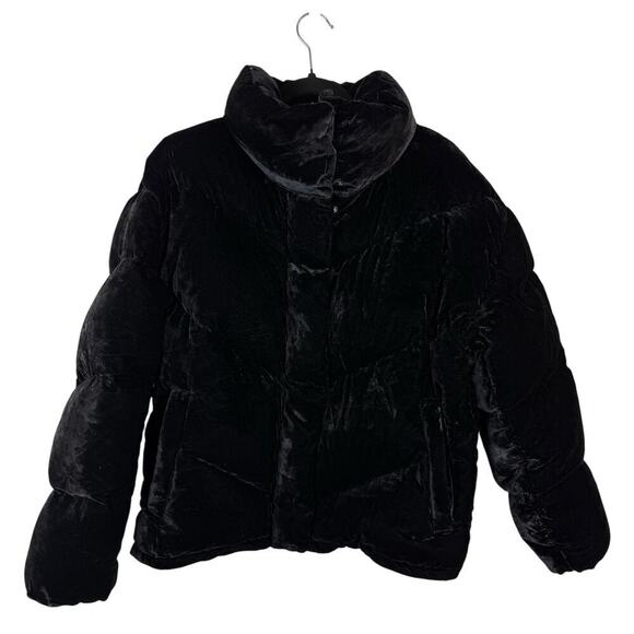 Aritzia Wilfred Velvet Cloud Puff Funnel Neck Goose Down Puffer Jacket Black S - Picture 1 of 10